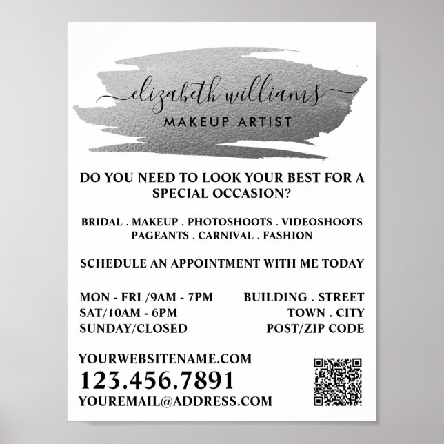 Script Silver Foil Brushstroke Makeup Artist Poster (Framsidan)