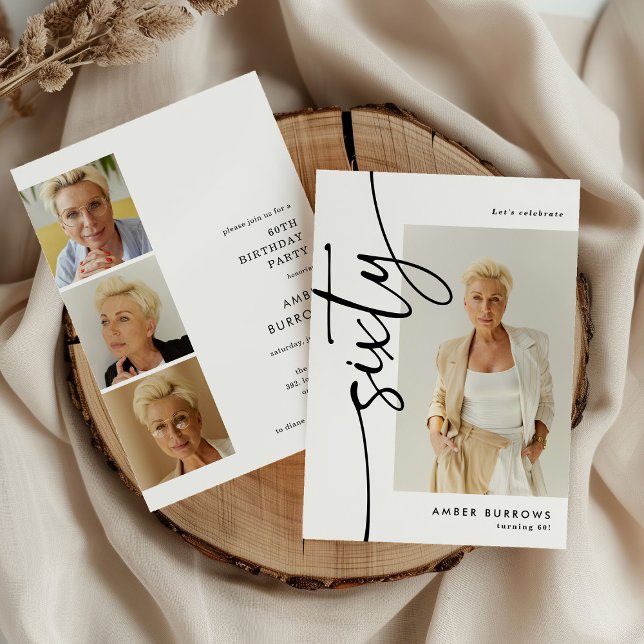 Script Sixty 4 Foto Collage 60-årsfirande Inbjudningar (Skapare uppladdad)