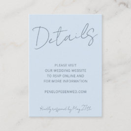 Script Soft Blue Wedding Website Details QR Modern Tilläggskort