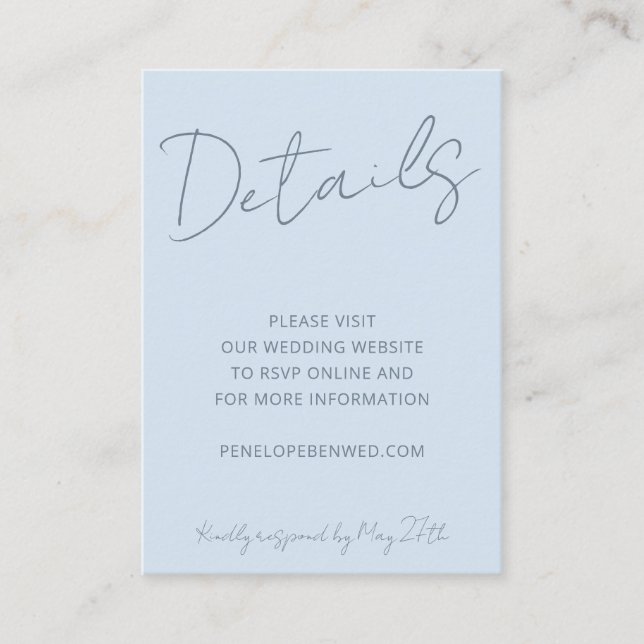 Script Soft Blue Wedding Website Details QR Modern Tilläggskort (Framsida)