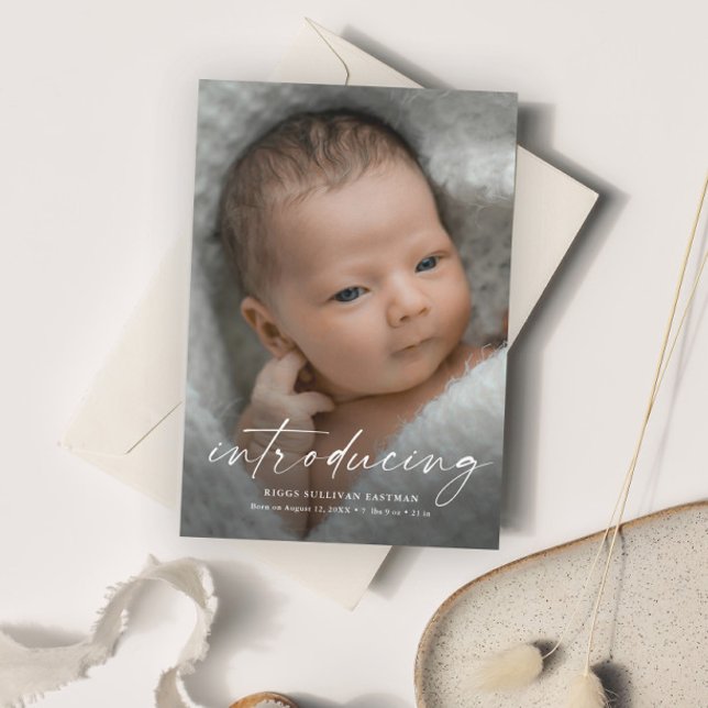 Script som presenterar babys fototackkort magnetisk inbjudningskort (Skapare uppladdad)