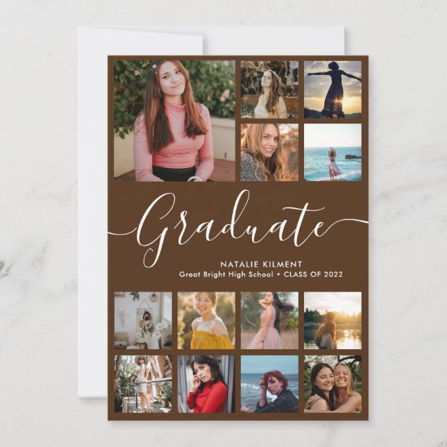 Script Student 14 Photo Collage Brown Studenten Inbjudningar (Framsida)