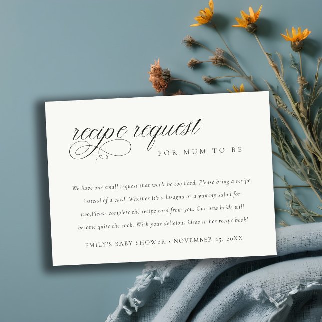 Script Svart Vitt Recept Förfrågan Baby Shower Tilläggskort (Skapare uppladdad)