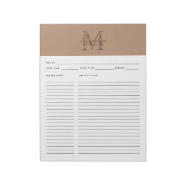 Script Taupe Metallisk Guld Monogram Recept Anteckningsblock