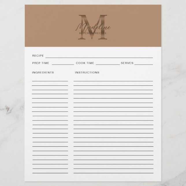 Script Taupe Metalliskt Guld Monogram Recept (Framsida)