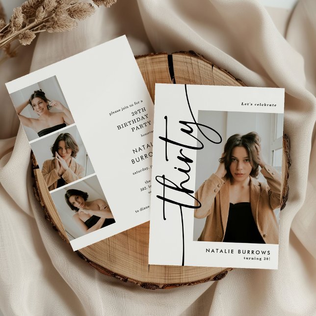 Script Thirty 4 Photo Collage 30th Birthday Inbjudningar (Skapare uppladdad)