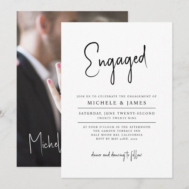 Script Typografi Minimal Bröllop Förlovning Inbjudningar (Fram/baksida)