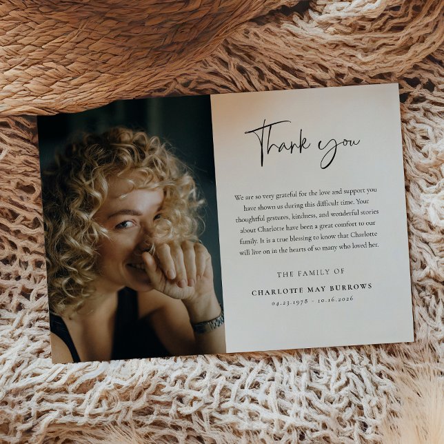 Script Typography Custom Photo & Message Sympathy  Tack Kort (Skapare uppladdad)