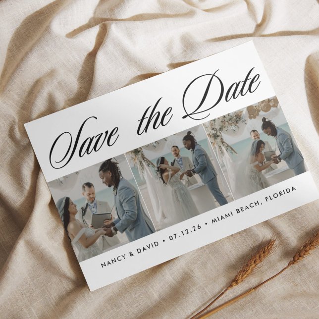 Script Typography Photo Collage Beach Wedding  Spara Datumet (Skapare uppladdad)