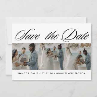 Script Typography Photo Collage Beach Wedding Spara Datumet