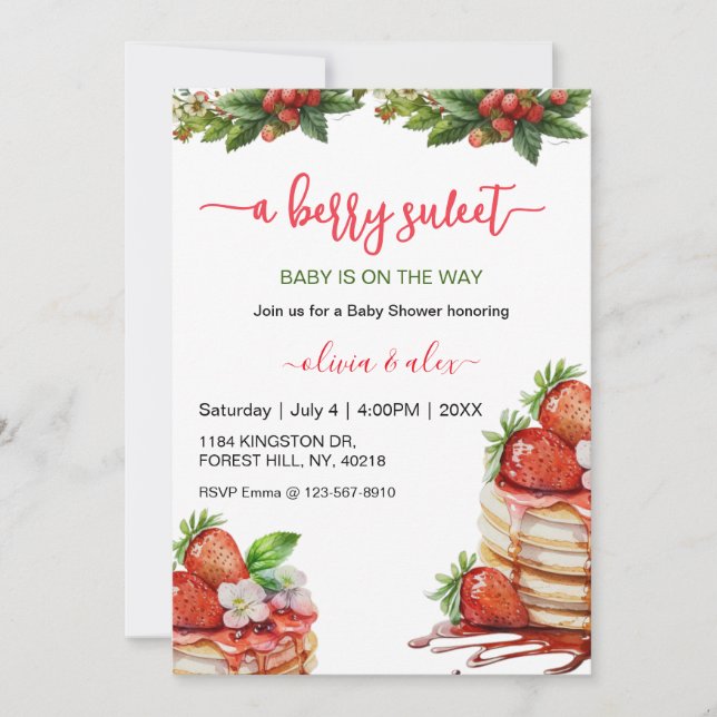 Script Watercolor Berry sweet Baby shower Inbjudningar (Framsida)