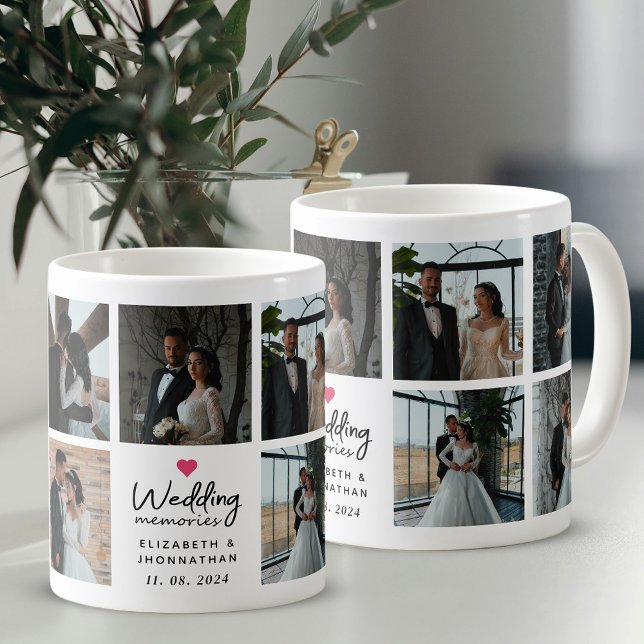 Script Wedding Memories Heart Couple Photo Collage Kaffemugg (Skapare uppladdad)