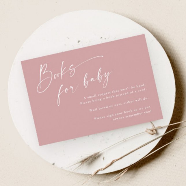 Scriptböcker för babyflickor Baby Shower Tilläggskort (Modern script dusty pink girls boho baby shower books for baby enclosure card.)