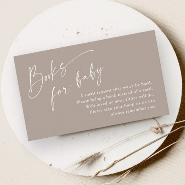 Scriptböcker för neutrala baby shower tilläggskort (Modern script gender neutral boho baby shower books for baby enclosure card.)