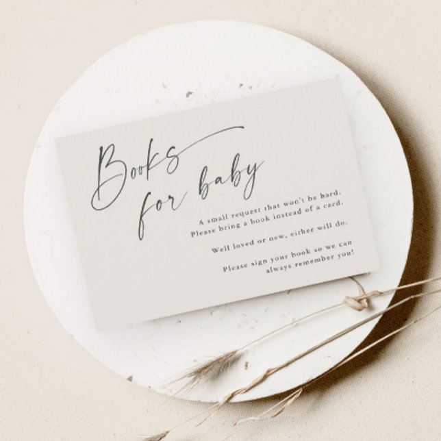 Scriptböcker för neutralt babyfirande tilläggskort (Modern script gender neutral boho baby shower books for baby enclosure card.)