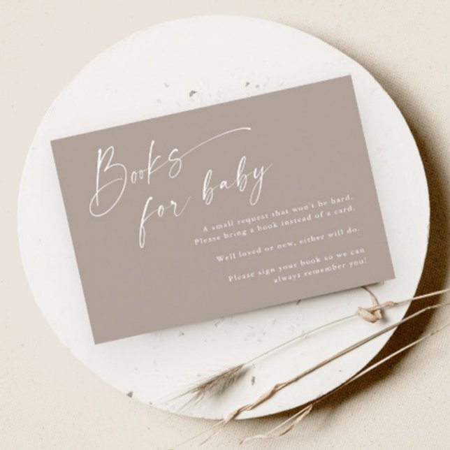 Scriptböcker för neutralt bebisfest tilläggskort (Modern script gender neutral boho baby shower books for baby enclosure card.)