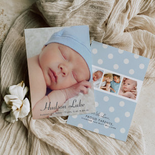Scriptöverlägg Blå Baby Pojke Flerfoto Födelse Meddelande
