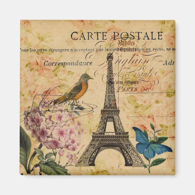 Scripts Hydrangea Fransk Bird Paris Eiffel Torn Magnet (Framsidan)
