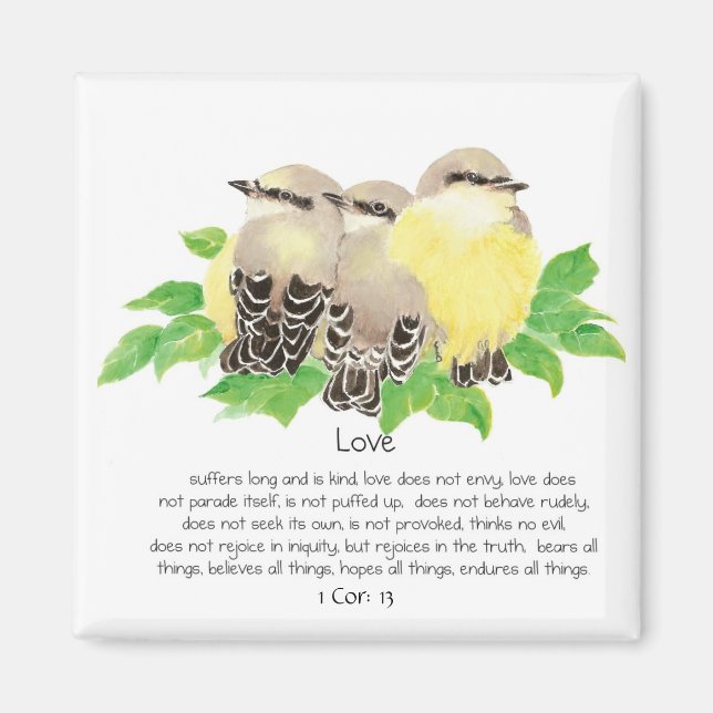 Scripture, 1 Cor: 13, Cuddling Birds - Kingbird Magnet (Framsidan)