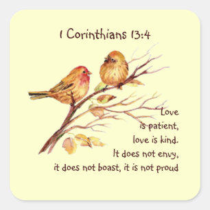 Scripture 1 Corinthians 13:4 Love Compassion Birds Fyrkantigt Klistermärke