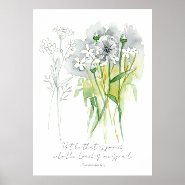Scripture 1 Corinthians 6:17 Bible Verse Botanical Poster (Framsidan)
