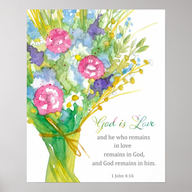 Scripture 1 John 4:16 God is Love Religious Flower Poster (Framsidan)