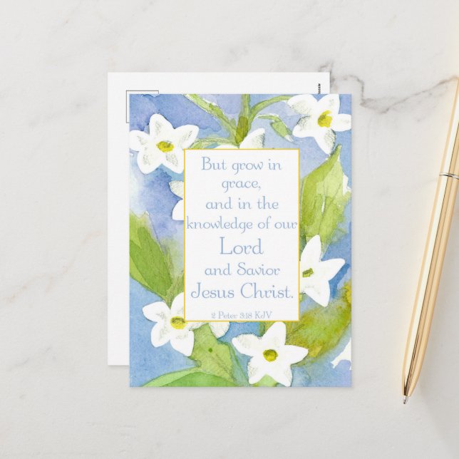 Scripture 2 Peter 3:18 Nicotiana Flowers Helg Vykort (Fram/Back In Situ)