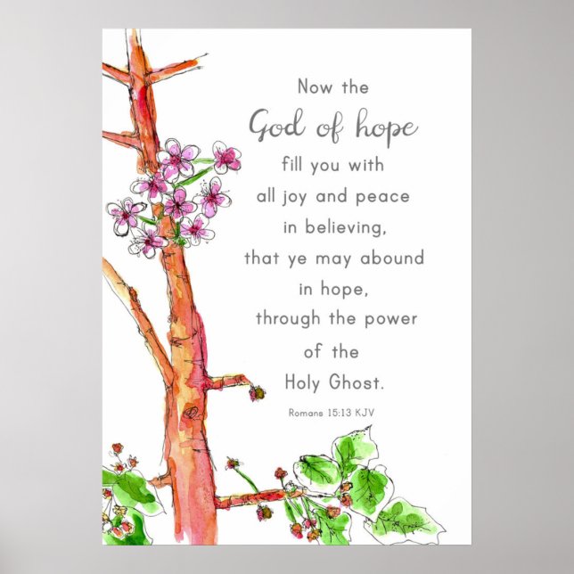 Scripture Bible Verse Romans 15:13 Hoppets Gud Poster (Framsidan)