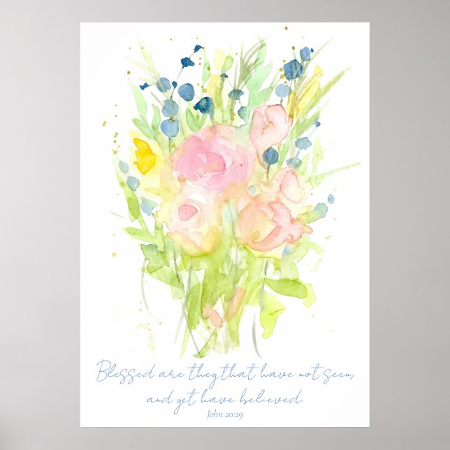 Scripture John 20:29 Bible Verse Flower Bouquet Poster (Framsidan)