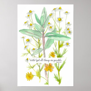 Scripture Matthew 19:26 Bible Verse Chamomile Poster