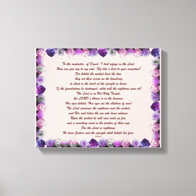 Scripture, Psalm 11, Purple Roses Canvastryck (Framsida)