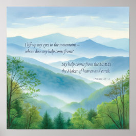 Scripture Psalm 121 I Hiss Up My Ögon to Mountains Poster