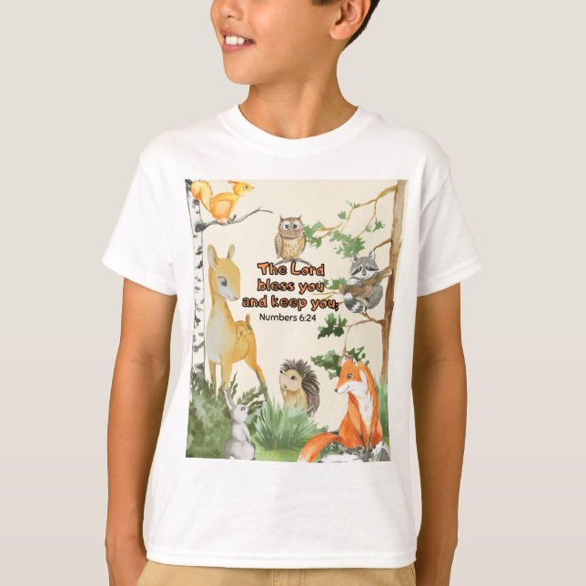 Scripture T Shirt för barn with Woodland Animals (Framsida)