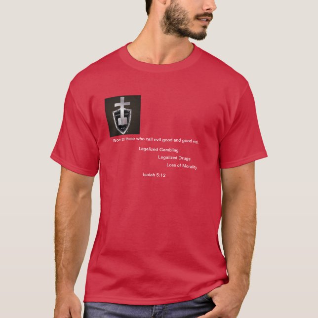 Scripture T Shirt, Isaiah 5:20 Shirt (Framsida)