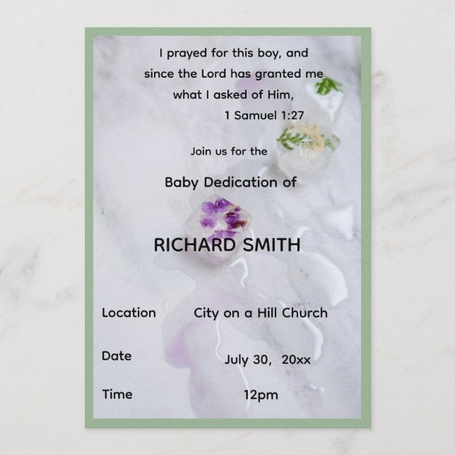 Scripture Verse Boy Baby Dedication Invitation Inbjudningar (Framsida)