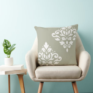 Scroll Damask Art I 2Vägs Grön + Vit Kudde