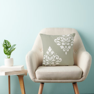 Scroll Damask Art I 2Vägs Grön + Vit Kudde