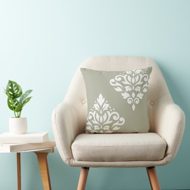 Scroll Damask Art I 2Vägs Grön + Vit Kudde (Stol)