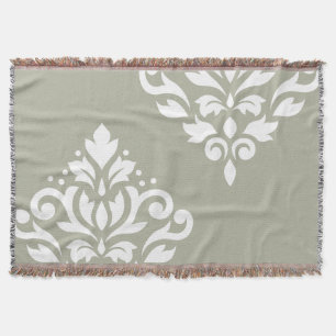 Scroll Damask Art I Vit på Grön Filt