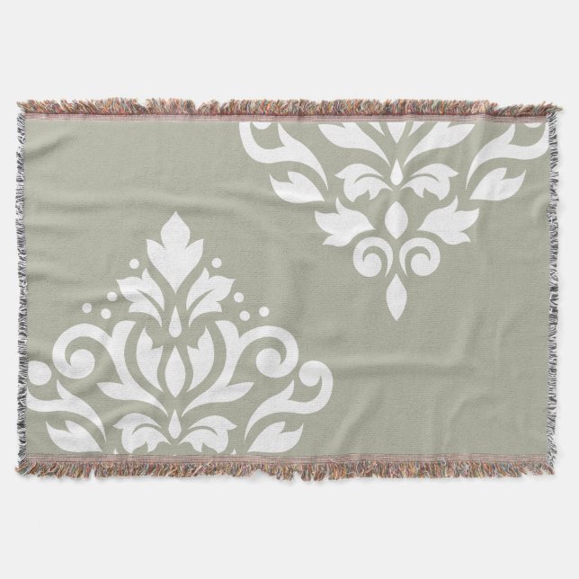 Scroll Damask Art I Vit på Grön Filt (Framsidan)