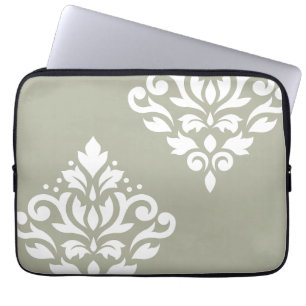 Scroll Damask Art I Vit på Grön Laptop Fodral