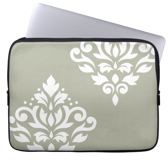 Scroll Damask Art I Vit på Grön Laptop Fodral (Framsidan)