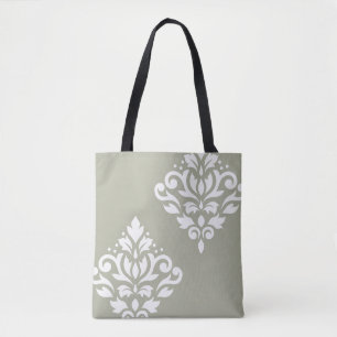 Scroll Damask Art I Vit på Grön Tygkasse