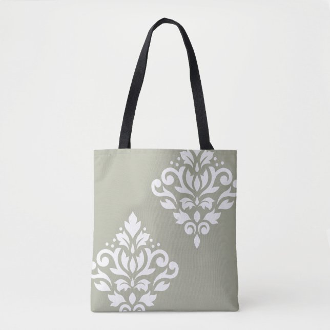 Scroll Damask Art I Vit på Grön Tygkasse (Framsida)
