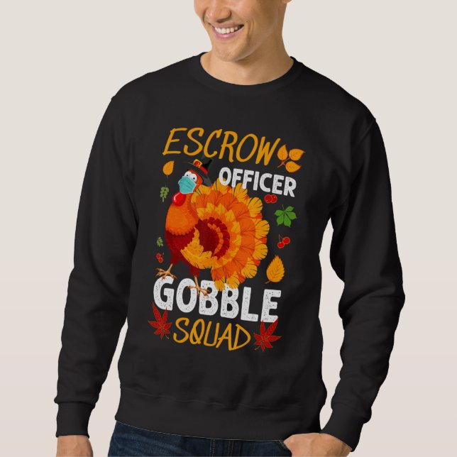 Scroll Officer Gobble Squad Turkey Thanksgiving Mo Lång Ärmad Tröja (Framsida)