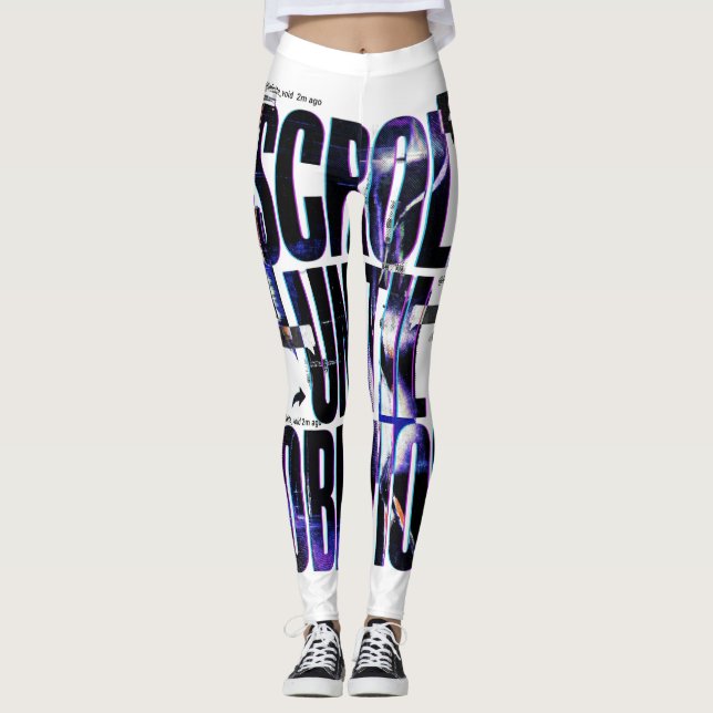 SCROLL TILLS DUGLÖMSKA | Brutalistisk Social Media Leggings (Framsida)