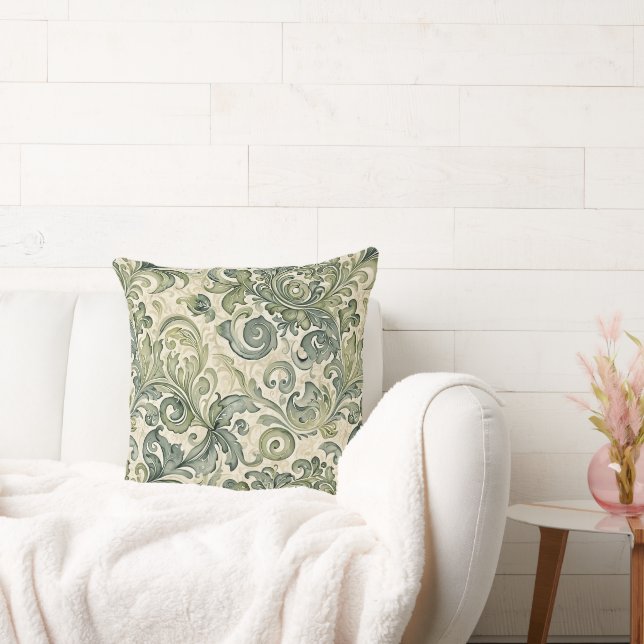 Scrolled Acanthus Sage and Teal Kudde (Soffa)