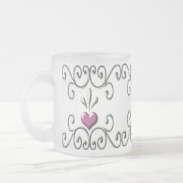 Scrolled Hearts rosa small Frosted Glass Mugg