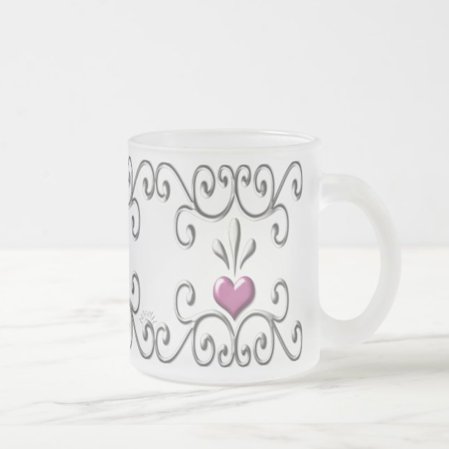 Scrolled Hearts rosa small Frosted Glass Mugg (Höger)