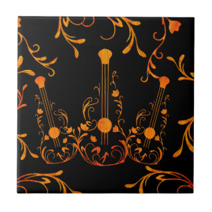 Scrolled Wood Guitar Kakelplatta